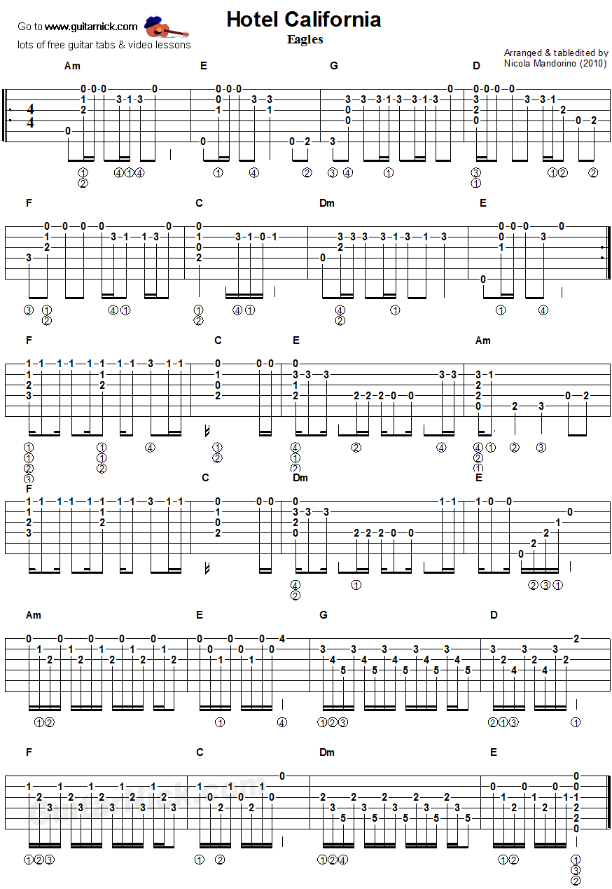 hotel california guitar tab pdf