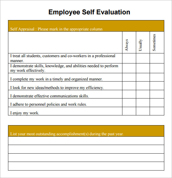 employee self evaluation form pdf