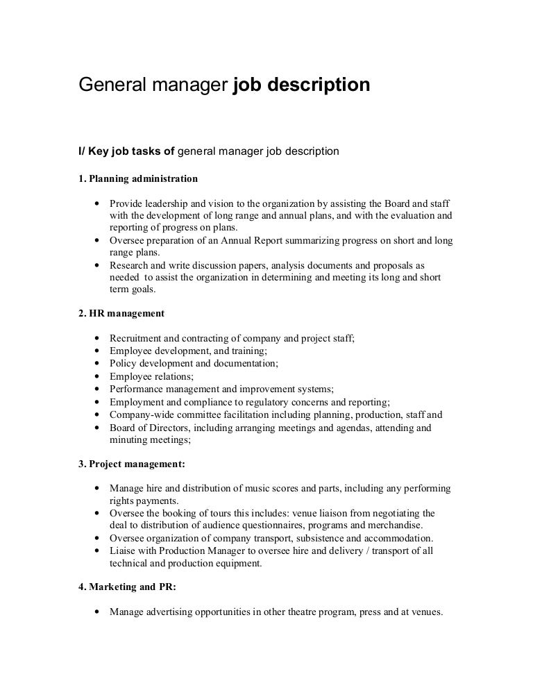 general manager job specification sample