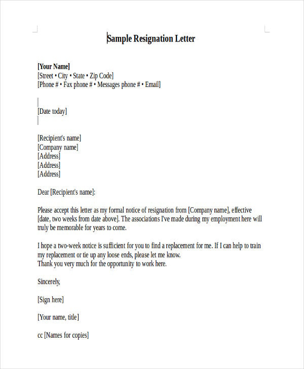 heart touching resignation letter sample