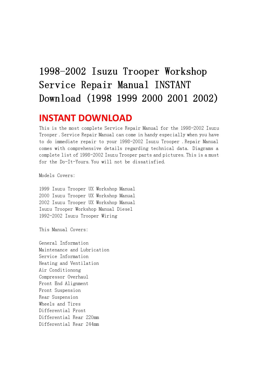 isuzu bighorn workshop manual