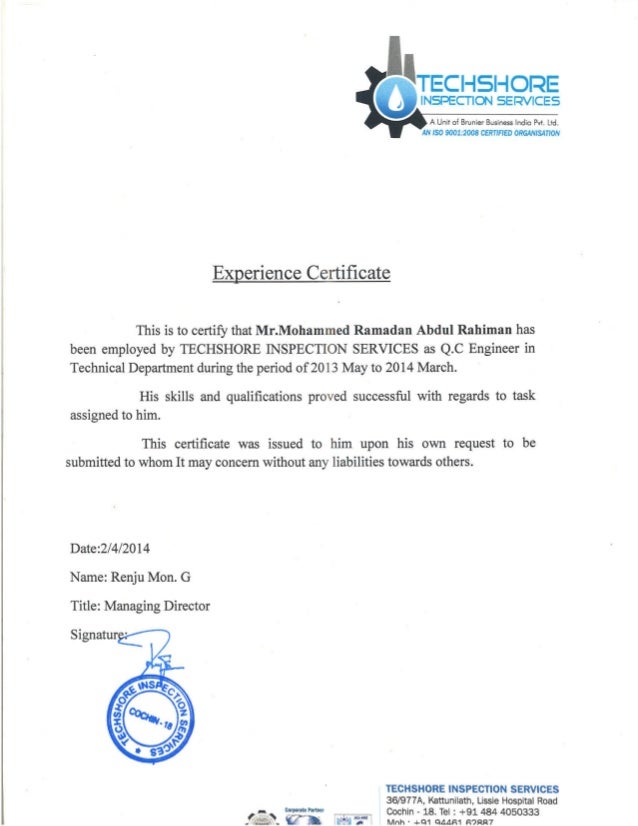 lab assistant experience certificate pdf