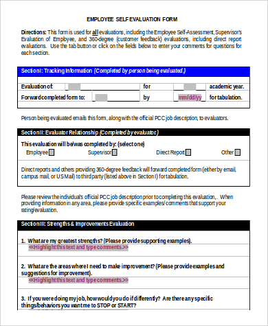 employee self evaluation form pdf