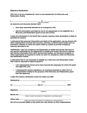 free sample statutory declaration letter