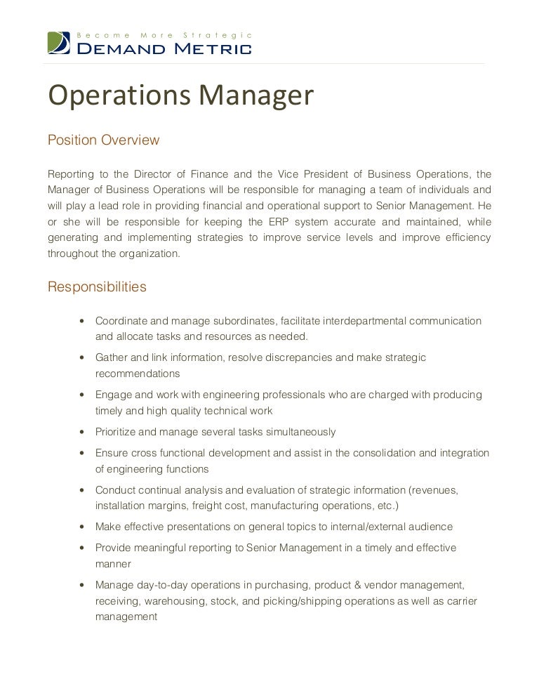 general manager job specification sample