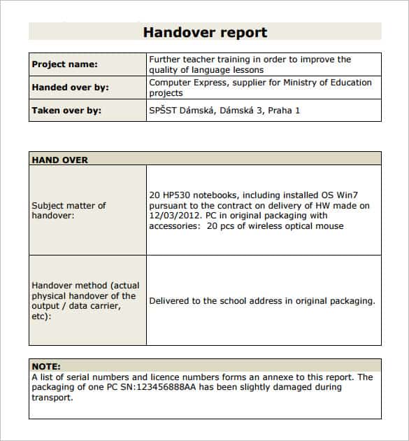 job handover report sample